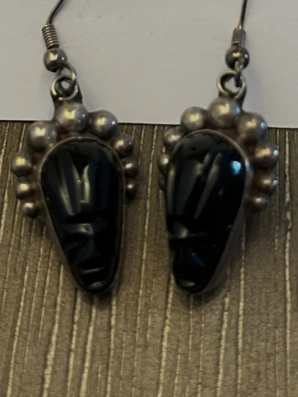 Gorgeous African American Black Carved Face Drop Earrings